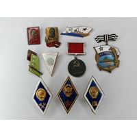 Значок CCCP Ромб. Активист. Ленин. Отличник Соц.соревнования. Ветеран КТОФ. Одним лотом 10 шт. С рубля