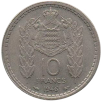 КНЯЖЕСТВО МОНАКО. 10 ФРАНКОВ 1946. AUNC. МОНАХИ. РЫЦАРИ. КРЕСТОНОСЦЫ.