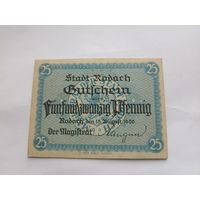 Германия 25 пфенингов 1920г