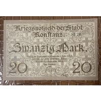 Банкнота 20 марок 1918 год. Констанц. Веймарская республика.