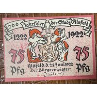 Нотгельд 75 пфеннигов 1922 год. АЛЬСФЕЛЬД. Веймарская республика