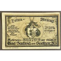 Нотгельд 10 пфеннигов 1921 год. Бад-Закса-ам-Зюдхарц,. Веймарская республика