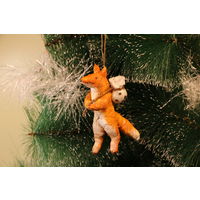 Ёлочная игрушка папье-маше, "Лиса с котомкой".