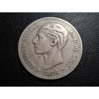 Испания 5 песет 1878 EM M Ag900