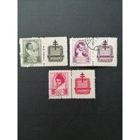 Польша 1948 Неполная серия марок с купонами "Борьба с туберкулезом" (гашение без клея, следы от наклеек) Mi.511 Zf, 513 Zf-514 Zf каталог 20.50 евро