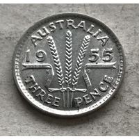 Австралия 3 пенса 1955 Елизавета II - серебро 0,500