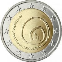 2 евро Словения 2013 800 лет открытию пещеры Постойнска-Яма UNC из ролла