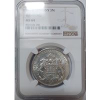 3 марки 1914 Гамбург MS-64 NGC