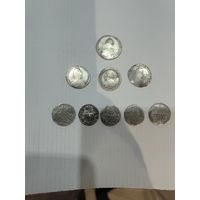 Кошелек копеек Екатерины 2 ( 5 гривенников, 3 по 15 коп, один полуполтинник)