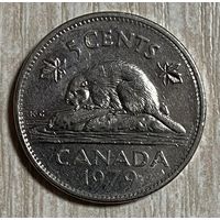 Монета 5 центов 1979 год. Канада. Королева Елизавета II.