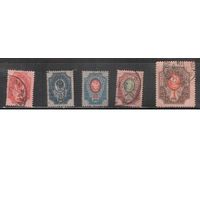 Россия-1904 (Заг.75-80) гаш., с ВЗ (верт.),  14-й выпуск, Царская Россия, 5 марок(1)