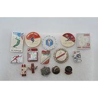 Значки спортивные "Лыжный спорт" СССР - 15 шт. Алюминий.