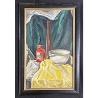 Скрипниченко Г.С. "Натюрморт" (с красной бутылкой) 1966г. ДВП, масло. Размер 61,5х37 см.