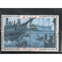 США-1973, (Мих.1109-1112),  ** , 200-лет Америке, Битва в Бостоне, Флот(полная серия)