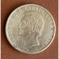 Монета 1 союзных талер 1867 год. Королевство Саксония. Герб со львами на реверсе. Иоганн.