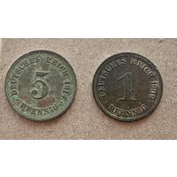 1 пфенниг 1909 GG, 5 пфеннигов 1914 г GG, сборный лот