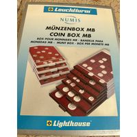 Планшет. Кассета. Монетный Бокс (BOX) Leuchtturm (Лейхтурм) для монет в капсулах с круглыми ячейками 44 мм. на 20 монет. Германия.