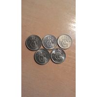 Швеция, сборный лот 10 эре 1965, 1968, 1970, 1971, 1989 годов.