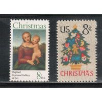 США-1973, (Мих.1123-1124),  ** , Рождество, Живопись(полная серия)