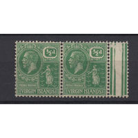 1922 Виргинские острова / British Virgin Is * стандарт 1/2 d Георг V , Герб колонии, сцепка 2 марки с правым полем SG#86