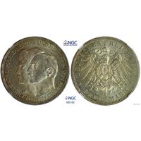 3 марки 1914 г. Ангальт. Германия. NGC MS 62. 25 лет свадьбе Фридриха II и Марии Баденской. Серебро. КМ# 30