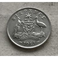 Австралия 6 пенсов 1963 Елизавета II - серебро 0,500, последний год чекана