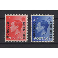 1936 Великобритания** надпечатка Марокко, британская валюта, серия 2 марки (SG 75-76), Король Эдуард VIII (Edward VIII) cын Георга V