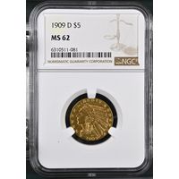 5 $ США 1909D. NGC MS-62