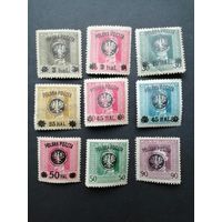 Польша 1918 Полная серия марок с надпечаткой "Polska Poczta" на марках полевой почты Австро-Венгрии (чистые* с наклейками, марка 22А есть перегиб) Mi.20А,21,22А,23В,24,25 II,26-28 каталог 164.50 евро