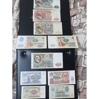 1991г лот из 10 бонкнот (1р + 3р+ 5 р + 10рUNC + 50 aUNC + 100р +100р + 200р + 500р + 1000р)