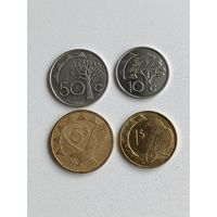 Намибия набор монет: 10 центов 2022г, 50 центов 2010г, 1 доллар 2018 и 5 долларов 1993 года