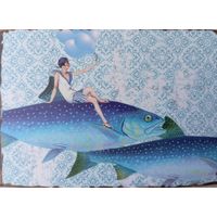 О-12. ПОДПИСАННАЯ ОТКРЫТКА. ГЕРМАНИЯ.ВЕРХОМ НА РЫБЕ.