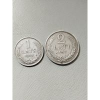 1 лат 1924 и 2 лата 1925,лотом,серебро