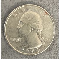 Монета США 25 центов квотер, 1/4 доллара. 1988 год. С рубля без МЦ.
