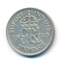 Великобритания 6 пенсов 1940 г. Ag. Оригинал