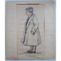 Шарж, актриса БДТ, О.Г.Казико 1946 г.