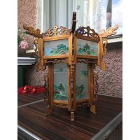 Китайская люстра- фонарь, дерево, стекло, живопись, снижена цена