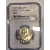 С рубля без мц! 2 марки 1913 Пруссия мундир ms 63 NGC ярчайшая!