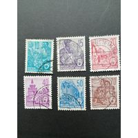 ГДР 1955 Полная серия марок стандарта "Пятилетка" (гашение без клея, есть следы наклеек, первая марка имеет пятно и узкое место) Mi.453-458 каталог 4.50 евро