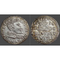 Речь Посполитая: Литва и Польша, трояк (м.д. Рига)/ три гроша/ 3 Grossus (Riga) 1596 г., состояние VF, Жигимонт III/ Sigismund III