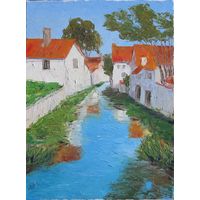 Картина маслом "Городской канал". Мастихин, холст 30х40 см