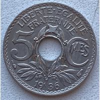 Франция 5 сантимов 1936 г.