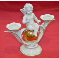 Старинный немецкий подсвечник Путти (Putte Engel) на золотом шаре