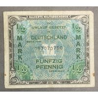 Банкнота 1/2 марки 1944 год. Оккупационная эмиссия союзников в Германии.