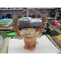 Ваза-корзинка, цветное стекло, 23,5 см.