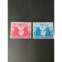 ГДР 1951 Марки из серии "Немецко-польская дружба" (гашение без клея со следом от наклейки) Mi.284-285 каталог 45.0 евро