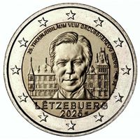 Люксембург 2 евро 2025  25 лет со дня вступления на престол Великого герцога Анри UNC из ролла