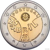 2 евро 2014 Португалия 40 лет Революции гвоздик UNC из ролла