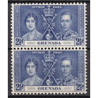 81.BrKS. Великобритания. Колонии.  Гренада. Коронация Георга VI и Елизаветы. 1937 г. 2 1/2P. Mi.#122. Пара. MNH.