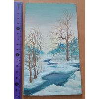 Мини картина, красивый  весенний пейзаж. Автор Колчанов С., 1996 год.